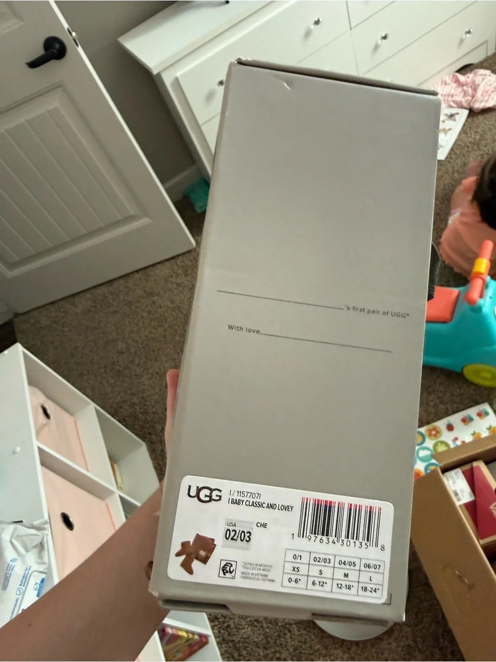 UGG Baby Walker Boots in Chestnut with baby blanket